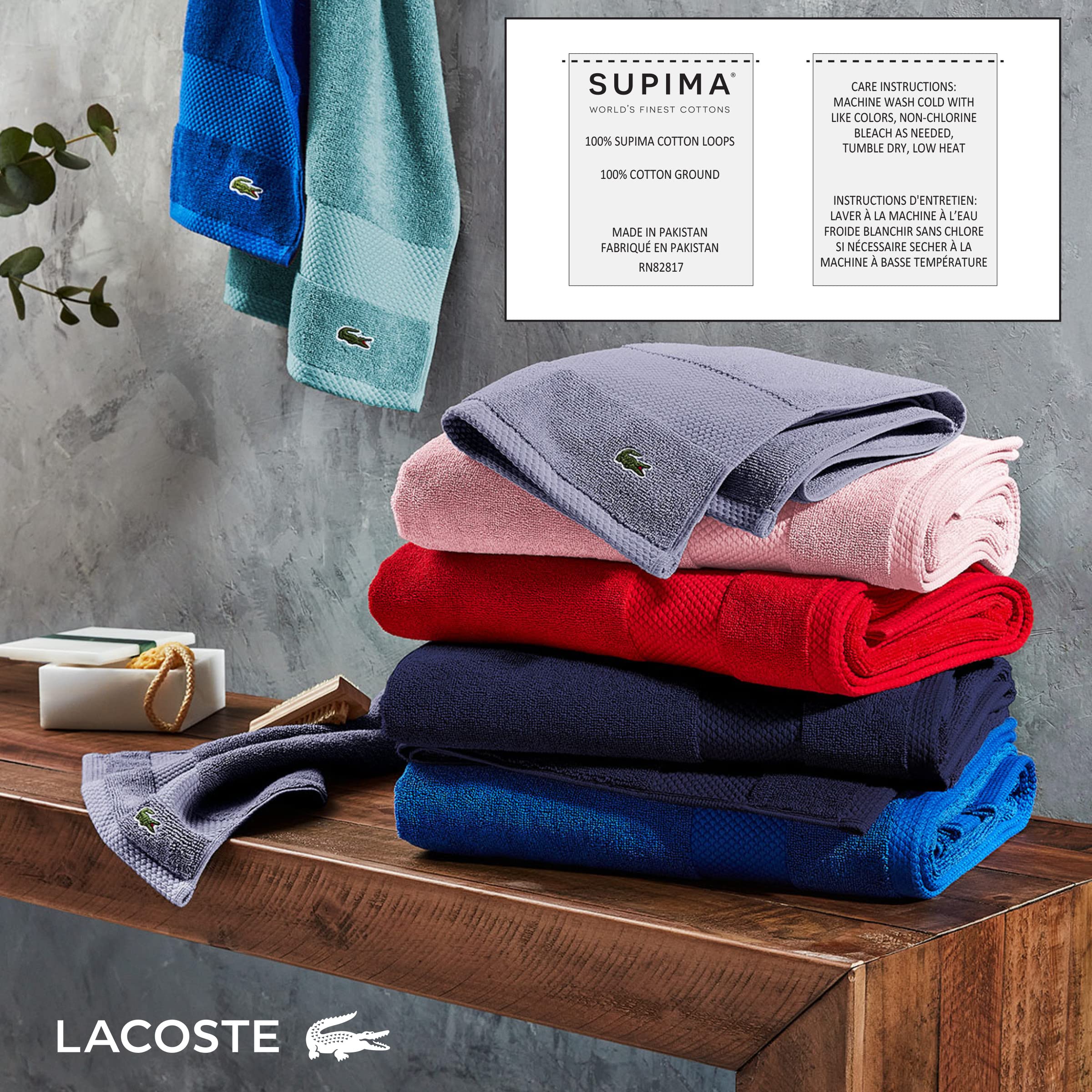 Lacoste Heritage Supima Cotton Bath Sheet, Chalk, 35' X 70'