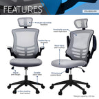 Modern High Back Mesh Executive Chair With Headrest And Flip Up Arms. Color: Silver Grey