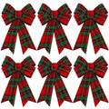 Aneco 6 Pack Red with Green Buffalo Plaid Bows Christmas Wreaths Bows Velvet Christmas Bows for Christmas Indoor and Outdoor Dec