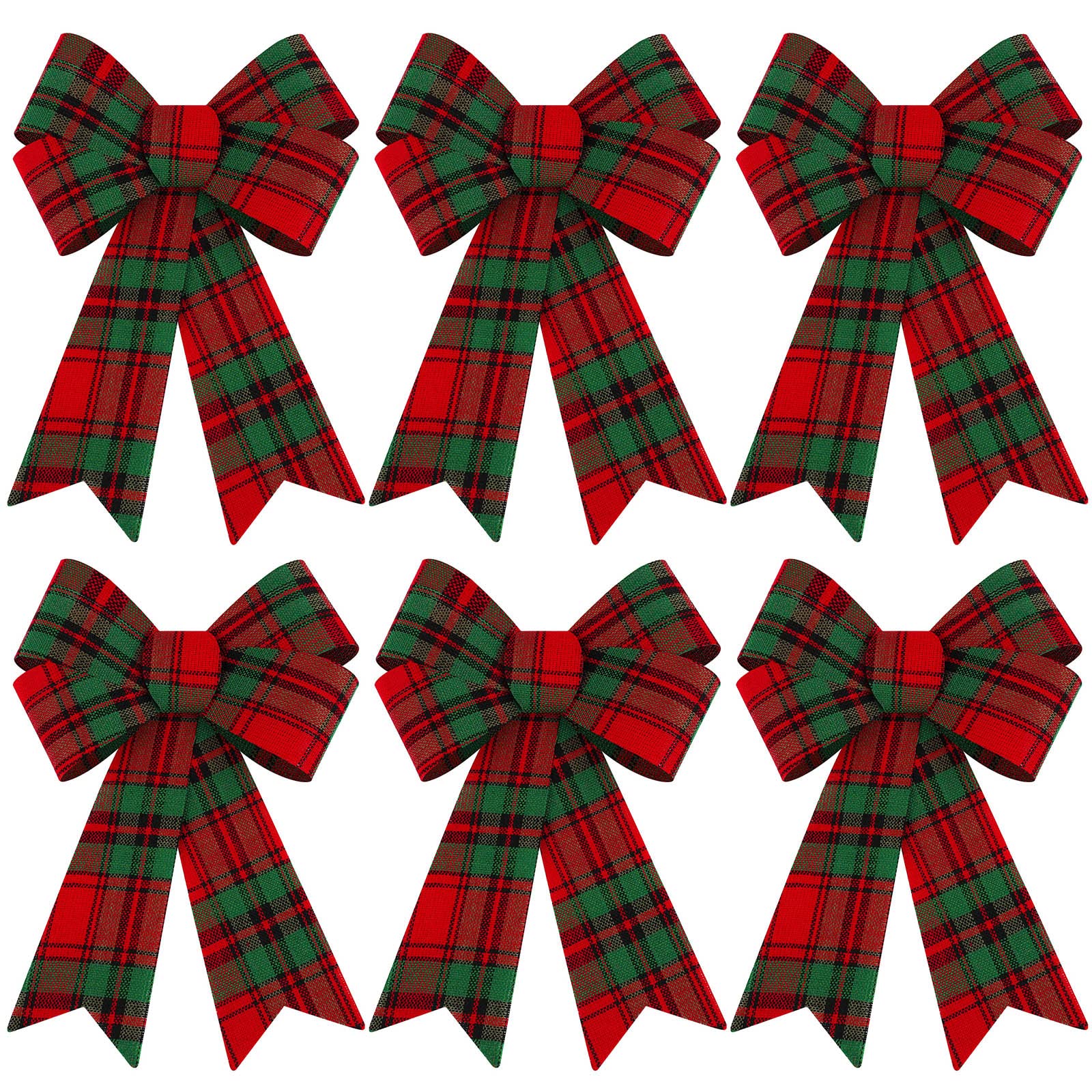 Aneco 6 Pack Red with Green Buffalo Plaid Bows Christmas Wreaths Bows Velvet Christmas Bows for Christmas Indoor and Outdoor Dec