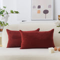 Home Brilliant Lumbar Throw Pillow Covers 12X20 Inch 2 Pack Solid Striped Corduroy Dark Red Rectangle Pillow Cover For Sofa Couc
