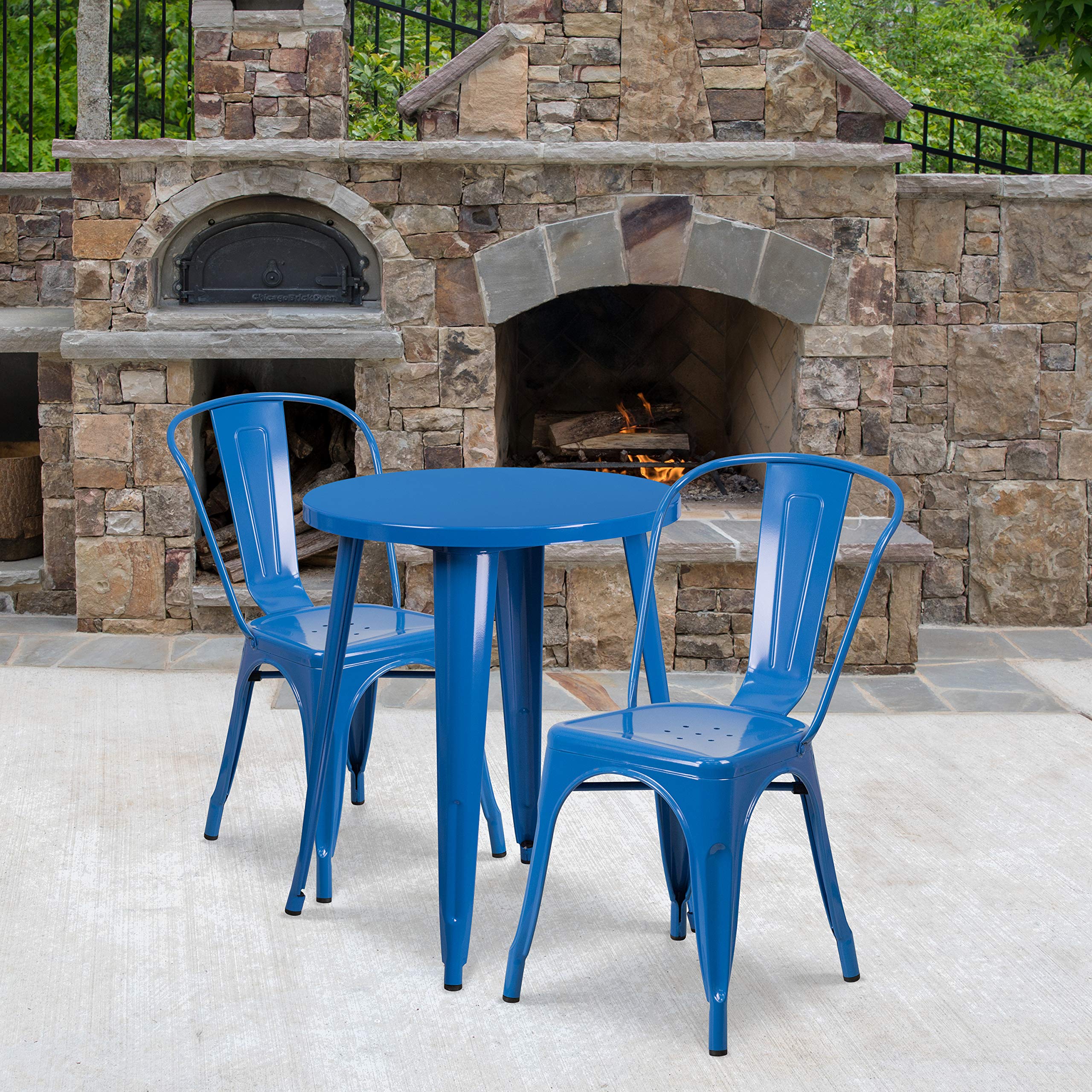 Flash Furniture Commercial Grade 24&quot; Round Blue Metal Indoor-Outdoor Table Set With 2 Cafe Chairs
