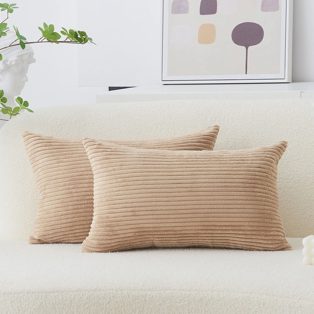Home Brilliant Taupe Pillow Covers Lumbar Pillows 12X20 Decorative Throw Pillows Striped Corduroy Oblong Pillow Covers For Couch