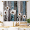 Laifzere Teal Farmhouse Daisy Kitchen Curtains Wooden Flower Turquoise Small Short Cafe Window Curtains Rustic Floral Butterfly