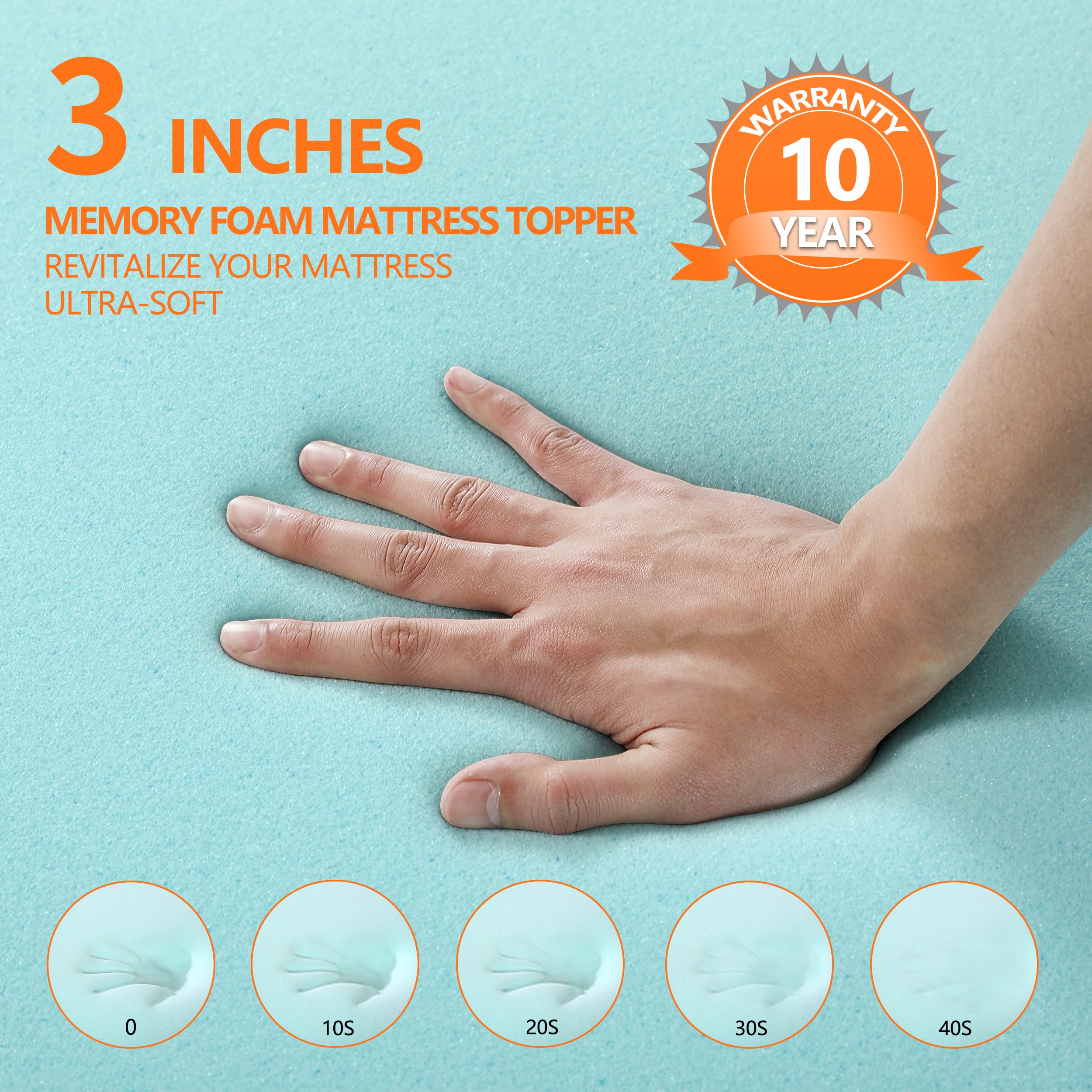 3 Inch King Size Gel Memory Foam Mattress Topper, Mattress Pad Cover For Pressure Relief, Bed Topper With Removable Cover, Soft