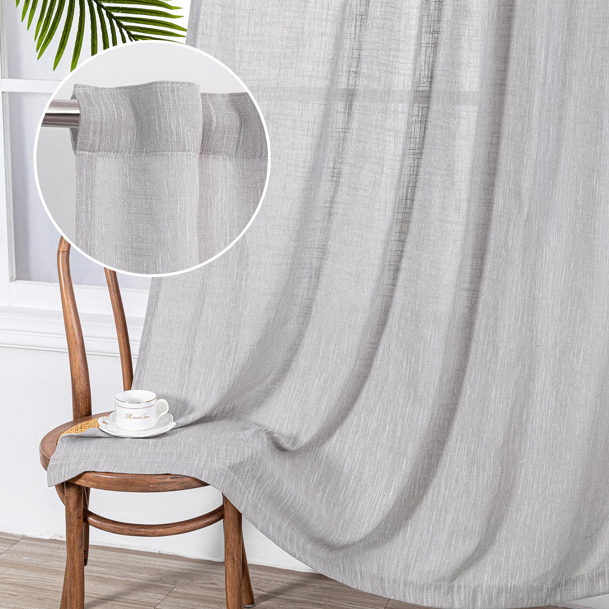 Mysky Home Short Curtains For Small Window, Boho Sheer Curtains 2 Panels Set Window Treatment Drapes Linen Style Texture For Clo