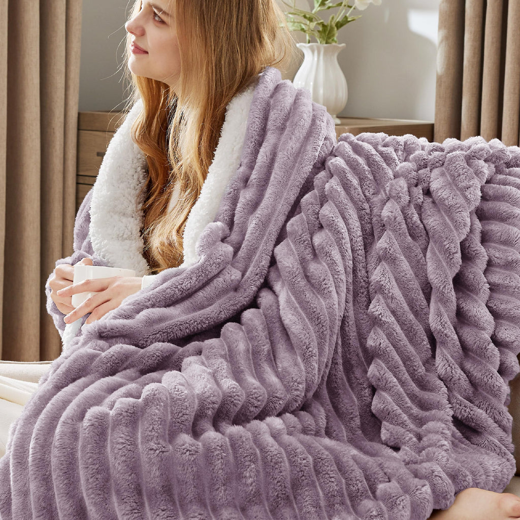 Bedsure Sherpa Blanket Twin Size For Couch - Super Soft Cozy Blanket For Bed, Fleece Thick Warm Blanket For Winter, Plush Purple