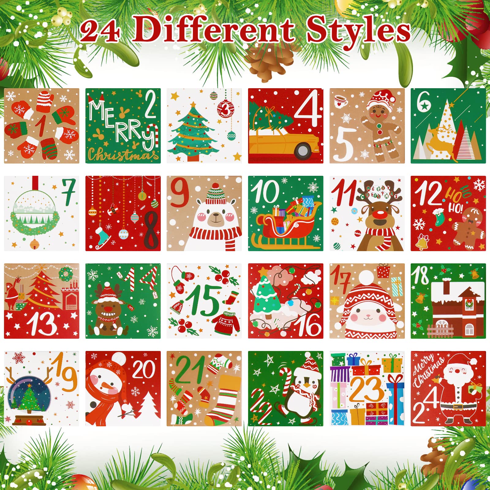 Diy Christmas Advent Calendar Boxes, 24 Days Kraft Paper Advent Gift Boxes Christmas Countdown Calendar Boxes Fillable Advent Ca
