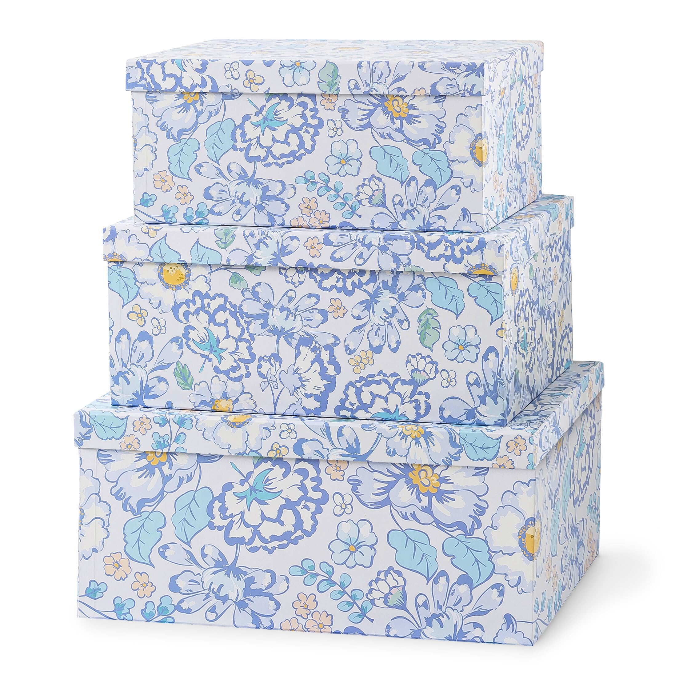 Soul & Lane Decorative Cardboard Storage Boxes For Home D  cor, Sky Meadow, Set of 3: Floral Paperboard Nesting Storage With Lid