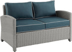Crosley Furniture Bradenton Wicker Outdoor Loveseat, 2-Person Patio Couch for Porch, Deck, Backyard, Gray with Navy Cushions