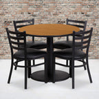 Flash Furniture 36'' Round Natural Laminate Table Set With Round Base And 4 Ladder Back Metal Chairs - Black Vinyl Seat