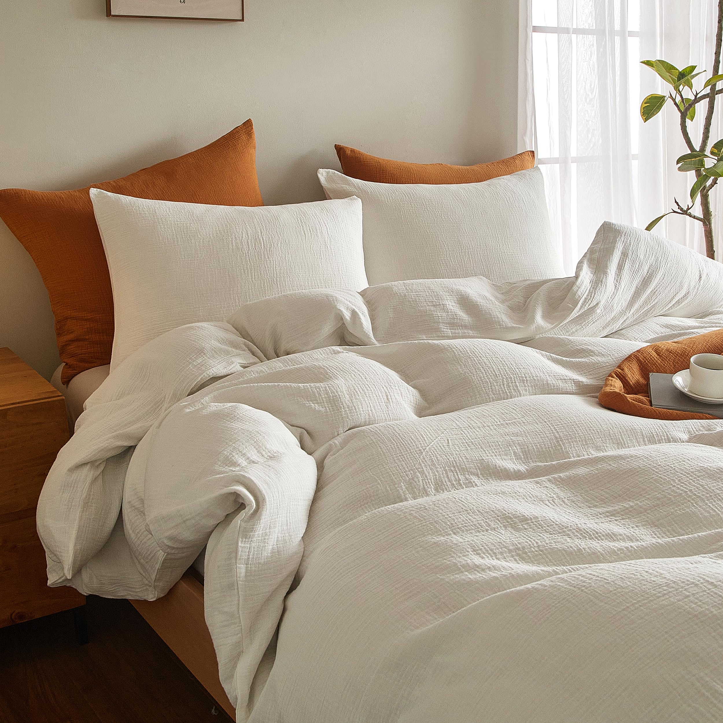 Se Softexly Muslin Duvet Cover California King Size, 100% Washed Cotton Duvet Cover Set, Ultra Soft Comforter Cover Linen Like,
