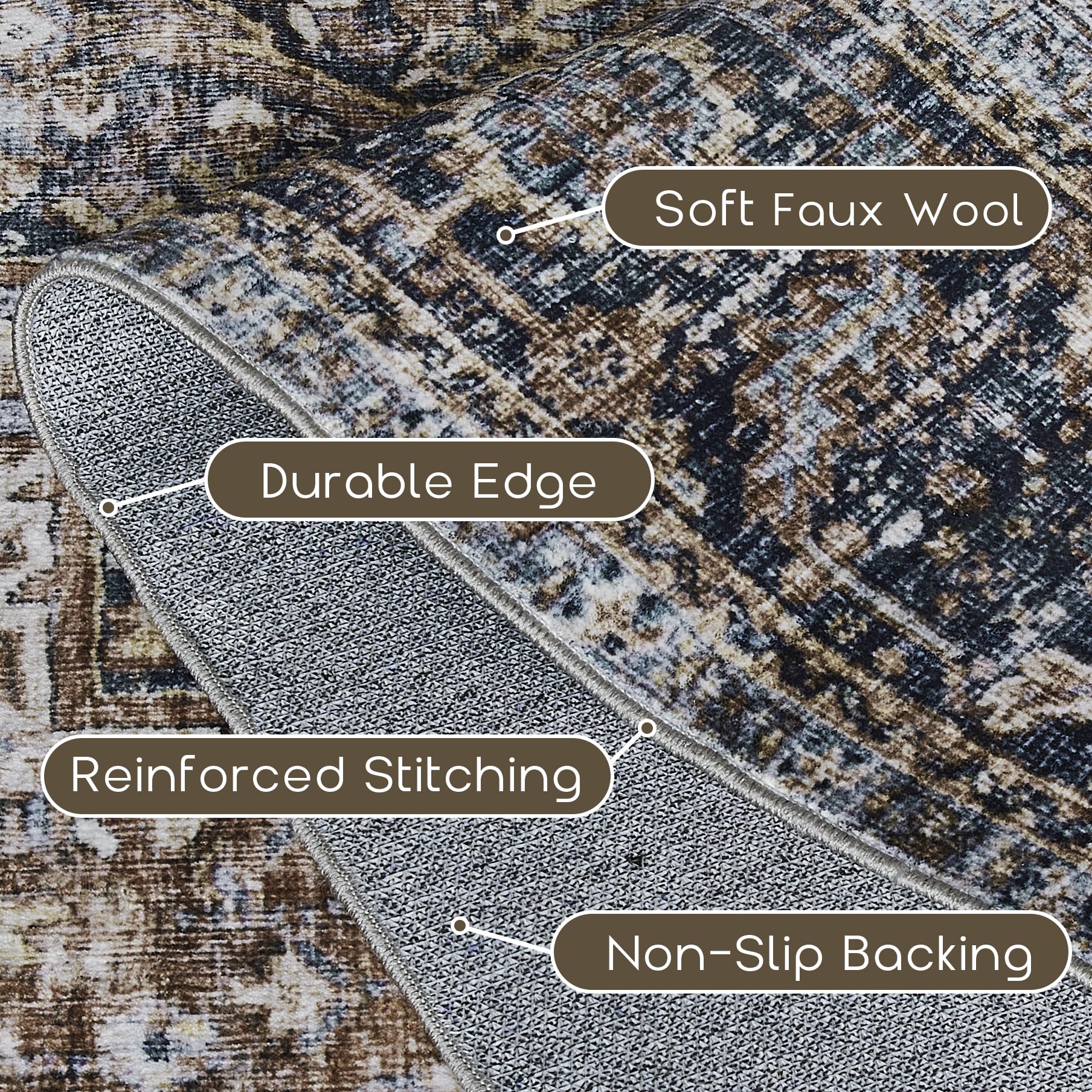 Bileehome Brown Rug For Living Room 8X10 Washable Organic Rustic Western Area Rugs For Cabin,Brown And Teal Blue