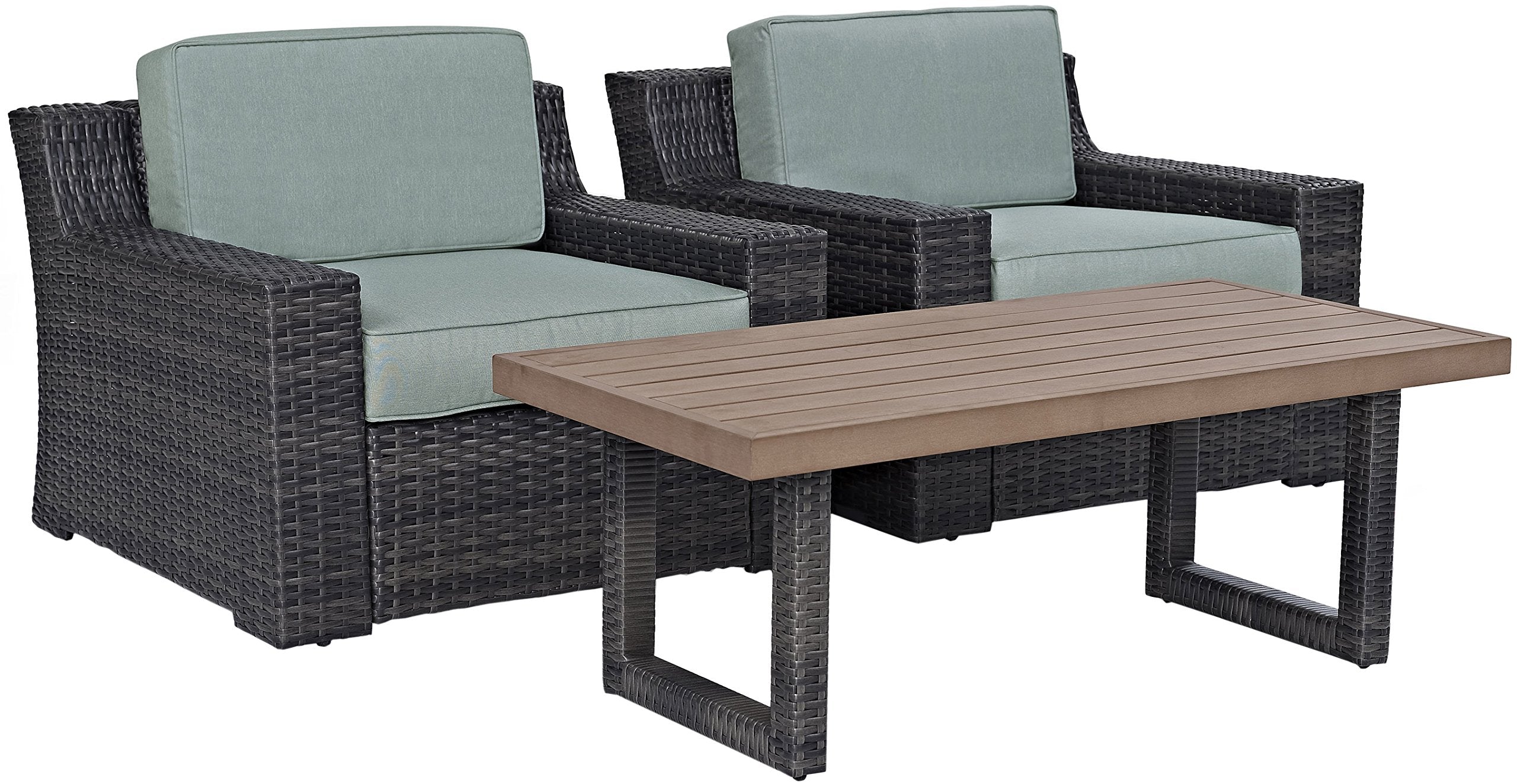 Crosley Furniture Beaufort Beaufort 3-Piece Outdoor Chair and Coffee Table Set, Wicker Patio Conversation Sets, Brown with Mist Cushions
