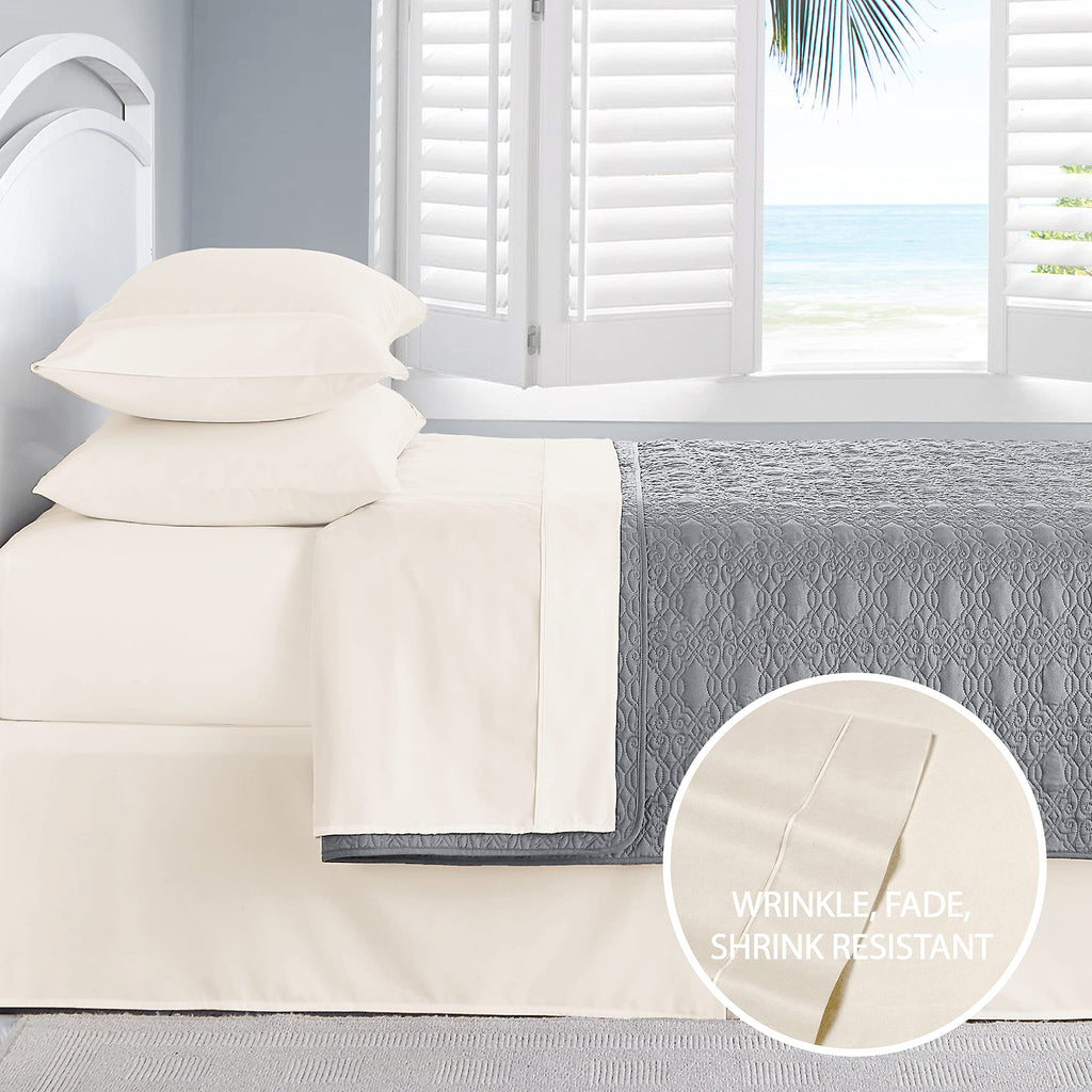 Cathay Home Essentials Ultra Soft Hypoallergenic Wrinkle Resistant Double Brushed Microfiber Bedding Sheet Set, Coconut Milk, California King
