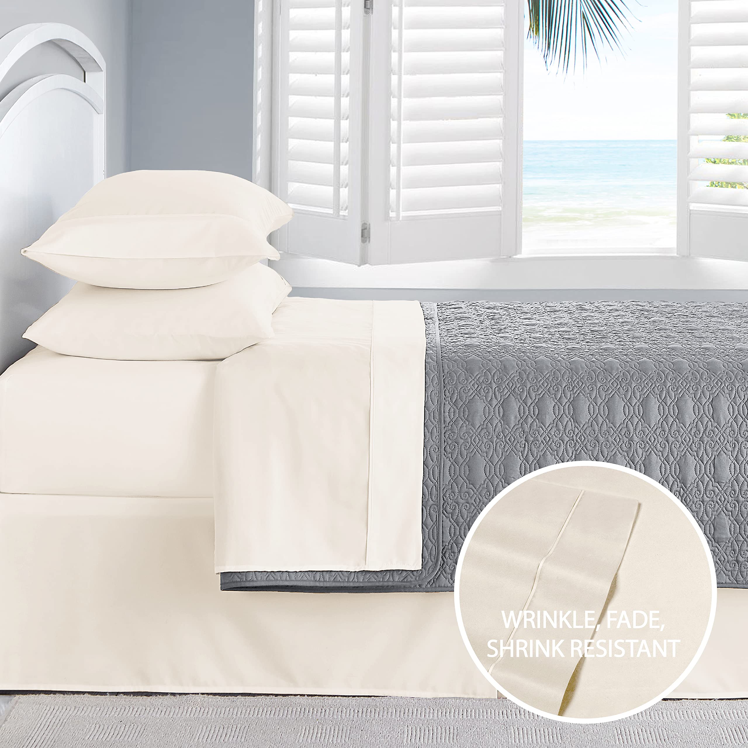 Cathay Home Essentials Ultra Soft Hypoallergenic Wrinkle Resistant Double Brushed Microfiber Bedding Sheet Set, Coconut Milk, California King