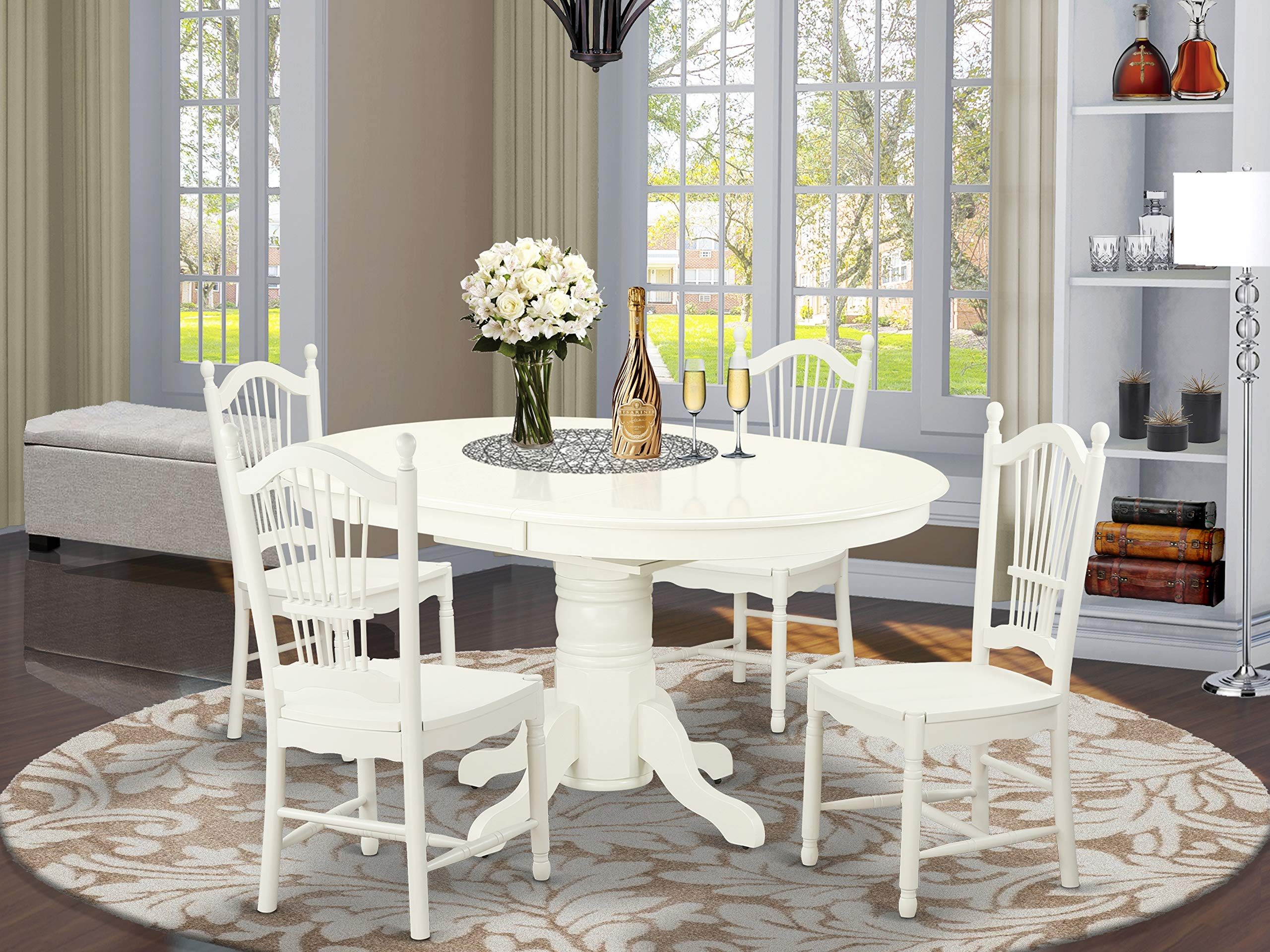 East West Furniture AVDO5-LWH-W 5 Piece Dining Room Furniture Set Includes an Oval Kitchen Table with Butterfly Leaf and 4 Dining Chairs, 42x60 Inch, Linen White