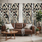 Ambesonne Leafy Art Window Curtains Pack Of 2, Modern Boho Composition Of Abstract Rhombus Detailed Leaves Flowery, Lightweight
