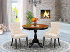 East West Furniture Amfr3-Bch-02 3 Piece Kitchen Table & Chairs Set Contains A Round Dining Table With Pedestal And 2 Light Beige Linen Fabric Upholstered Chairs, 36X36 Inch, Black & Cherry