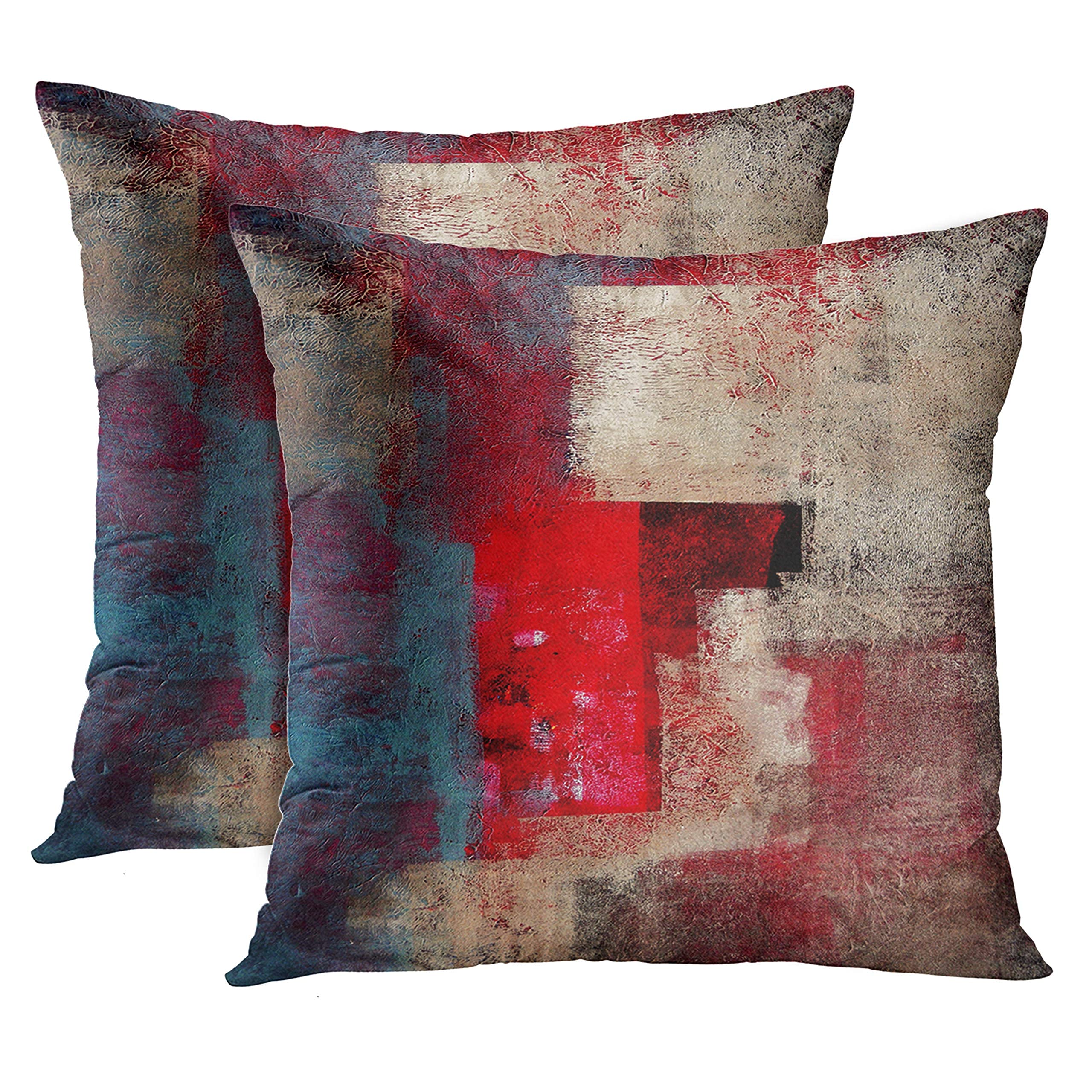 Emvency Set Of 2 Throw Pillow Covers Modern Abstract Painting Red Brown And Gray Decorative Pillow Cases Home Decor Standard Squ