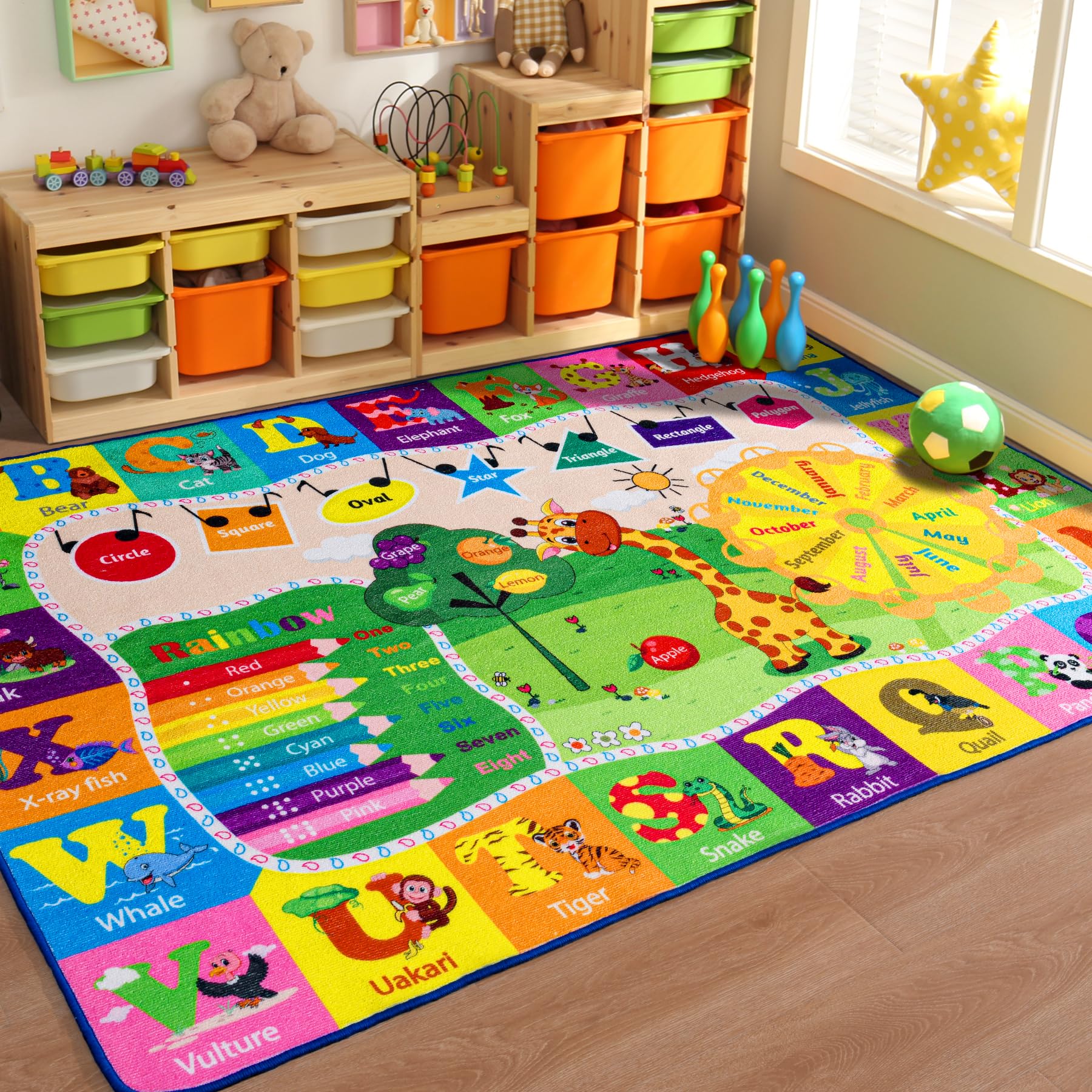 B Benron Playroom Rug Baby Play Mat For Floor Abc Rug For Kids Educational And Fun Playmat With Alphabet Animals Shapes Colors 5
