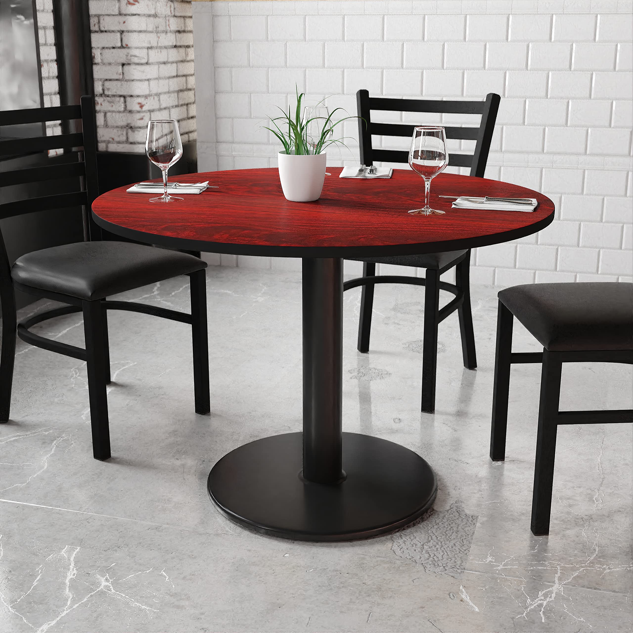 Flash Furniture Graniss 42'' Round Mahogany Laminate Table Top With 24'' Round Table Height Base