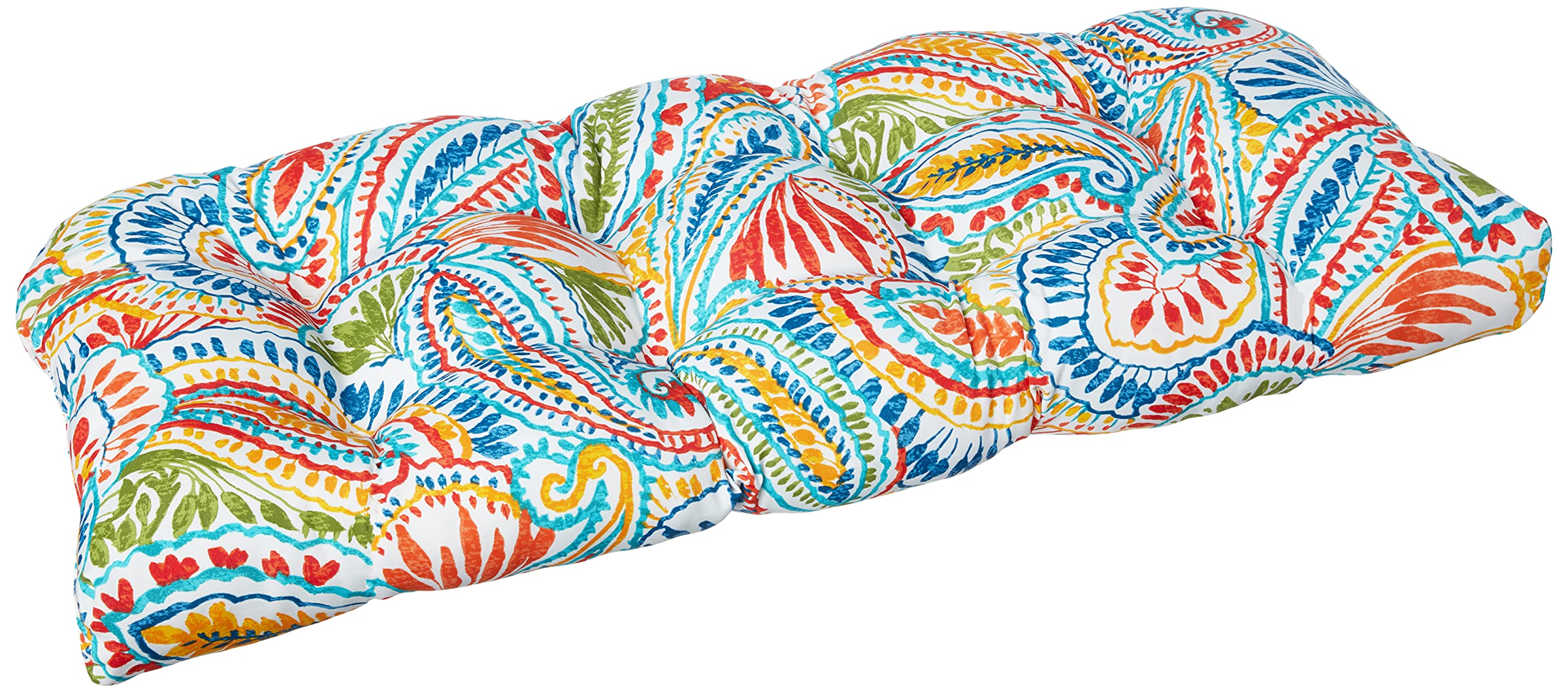Pillow Perfect Paisley Indoor/Outdoor Sofa Setee Swing Cushion, Tufted, Weather, And Fade Resistant, 19' X 44', Blue/Multi Umm