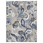HomeRoots Grey/Blue 8’ Round Blue Gray Jacobean Floral Indoor Outdoor Area Rug