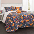 Lush Decor Pixie Fox Reversible Quilt Set, 4 Piece Set, Full/ Queen, Navy & Orange - Bedding Sets For Girls - Whimsical Quilt Fo