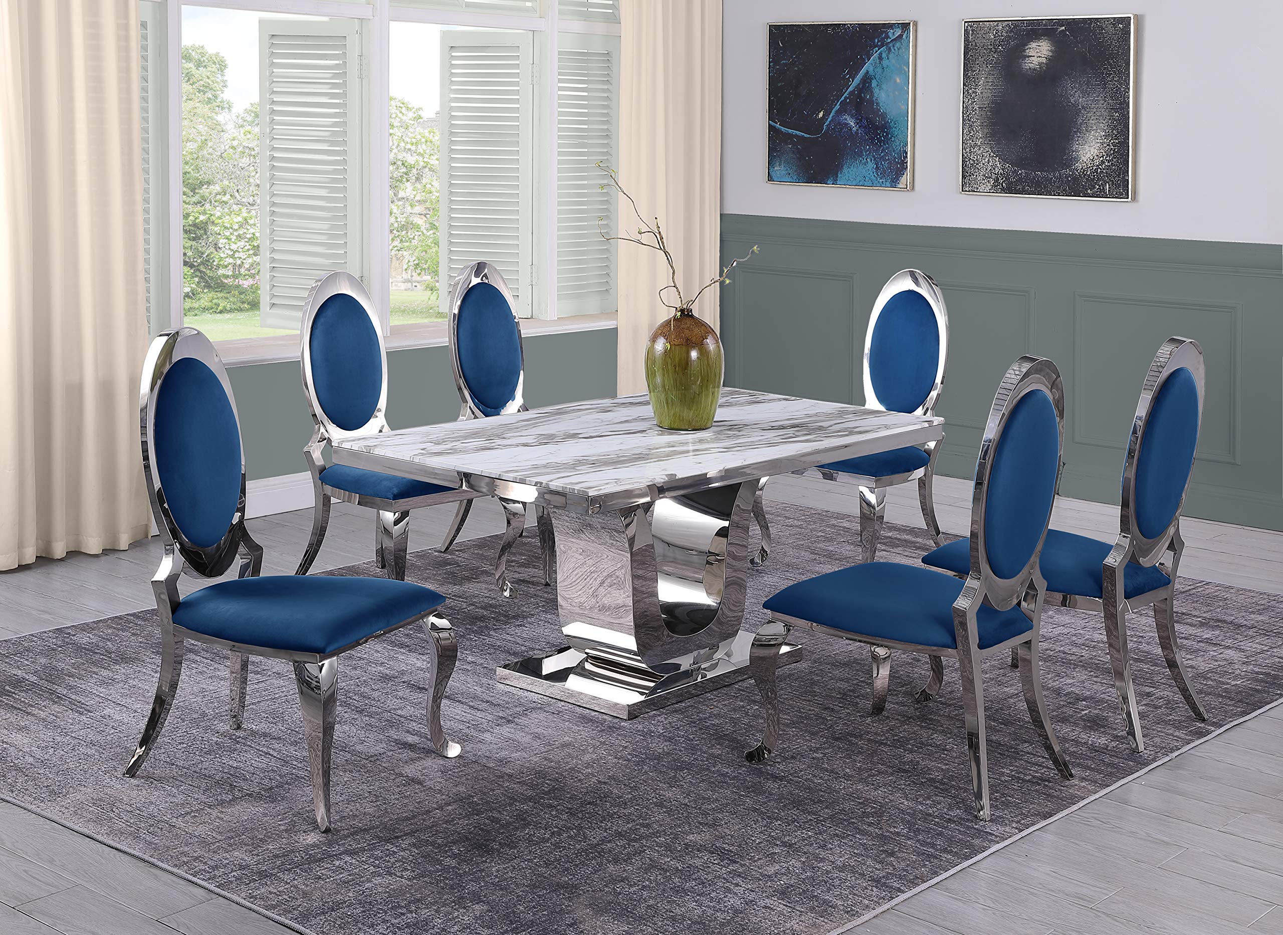 Furniture D14-6Sc181 Dining Set, Navy Blue