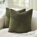 Topfinel 26X26 Inches Euro Pillow Shams Set Of 2 Olive Green Corduroy Decorative Throw Pillow Covers For Bedroom Living Room, Wi