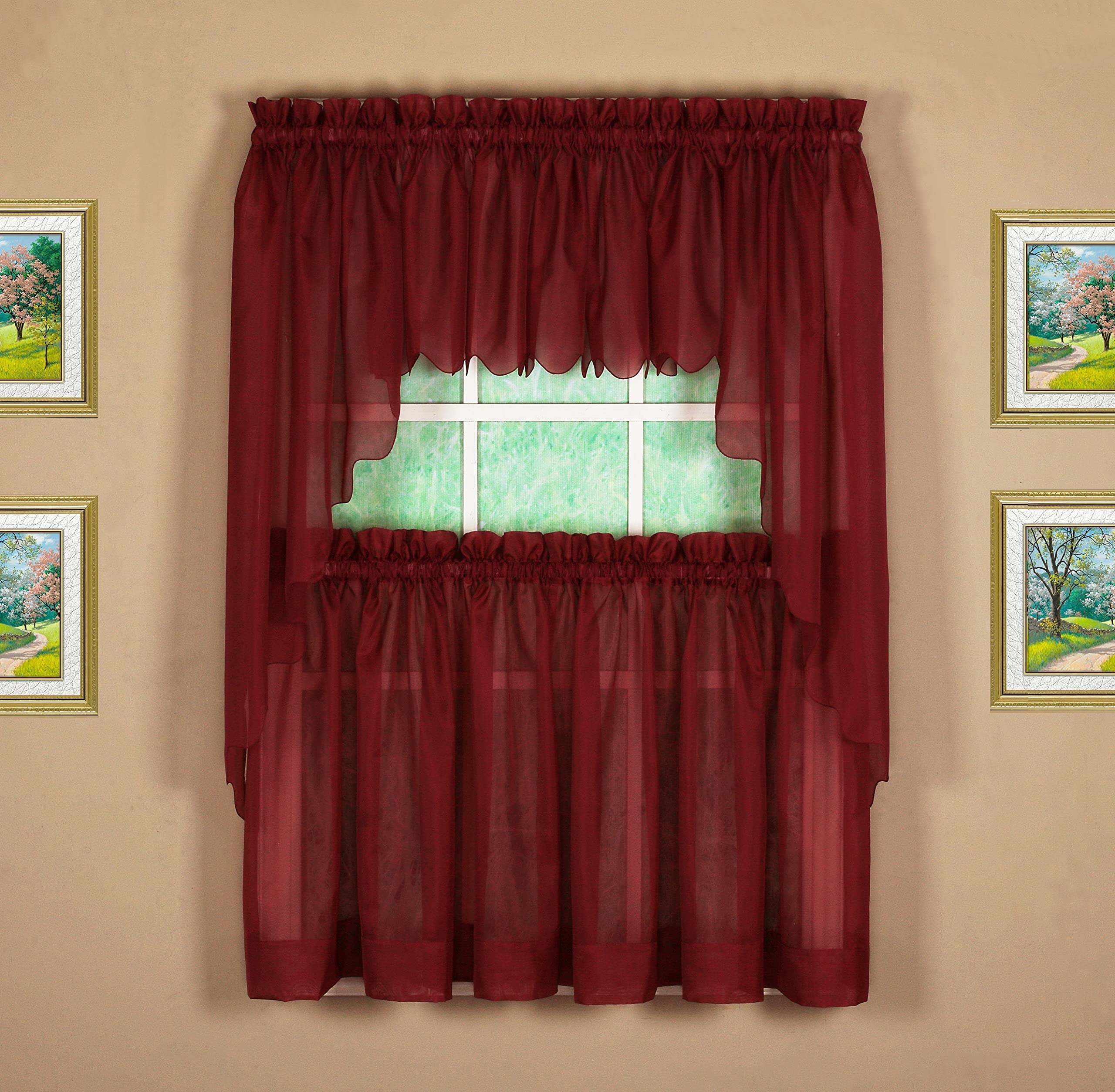 Today'S Curtain Emelia Original Voile Tier Pair 30', Burgundy, 60' W X 30' L