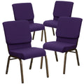 4 Pk. 18.5W Royal Purple Fabric Stacking Church Chair - Gold Vein Frame