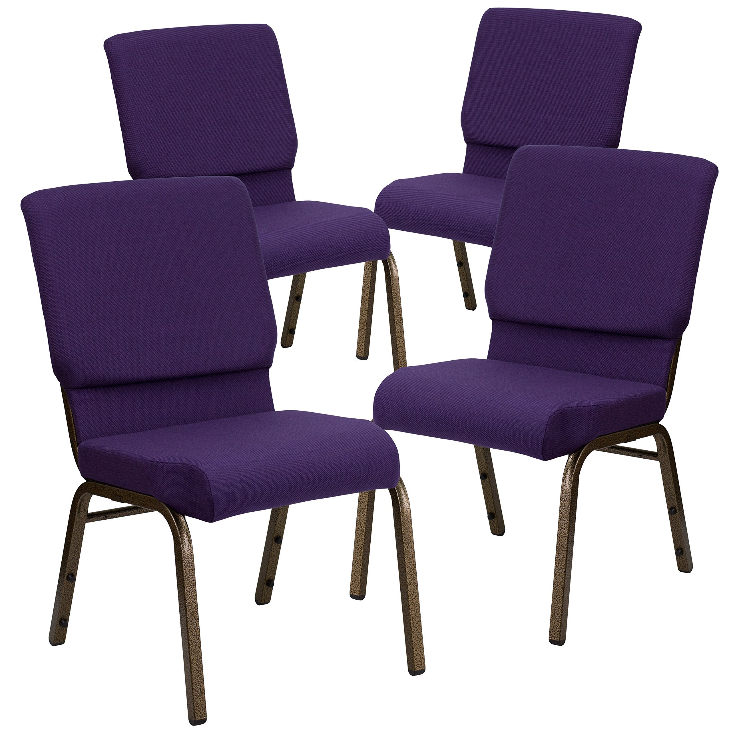 4 Pk. 18.5W Royal Purple Fabric Stacking Church Chair - Gold Vein Frame
