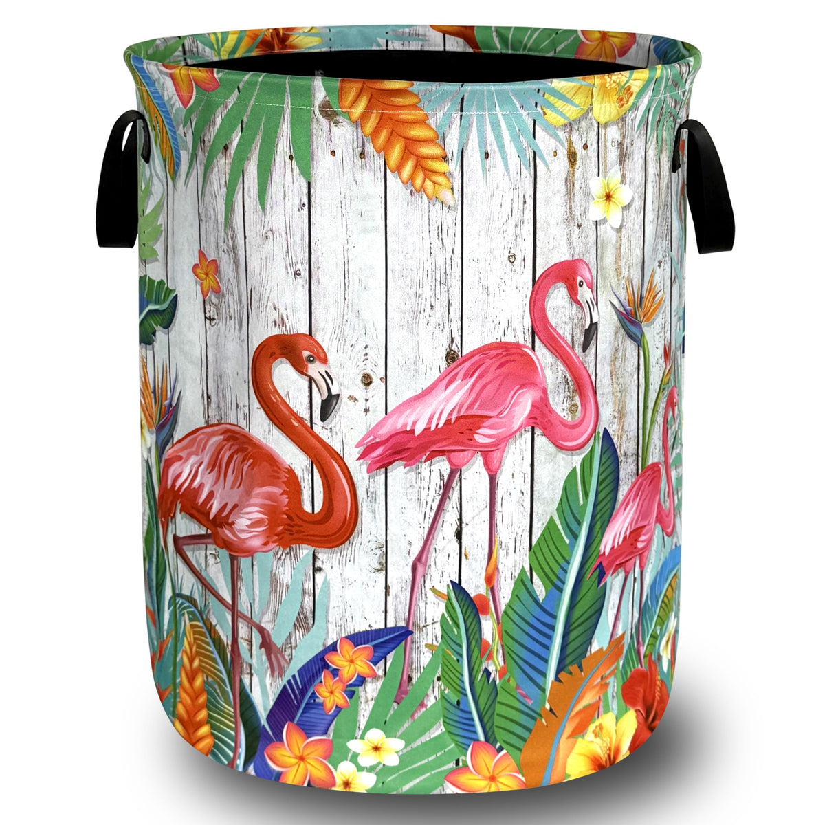 Pink Flamingo Laundry Basket Oxford Cloth Tropical Hamper 18.9x16.5 Inch
