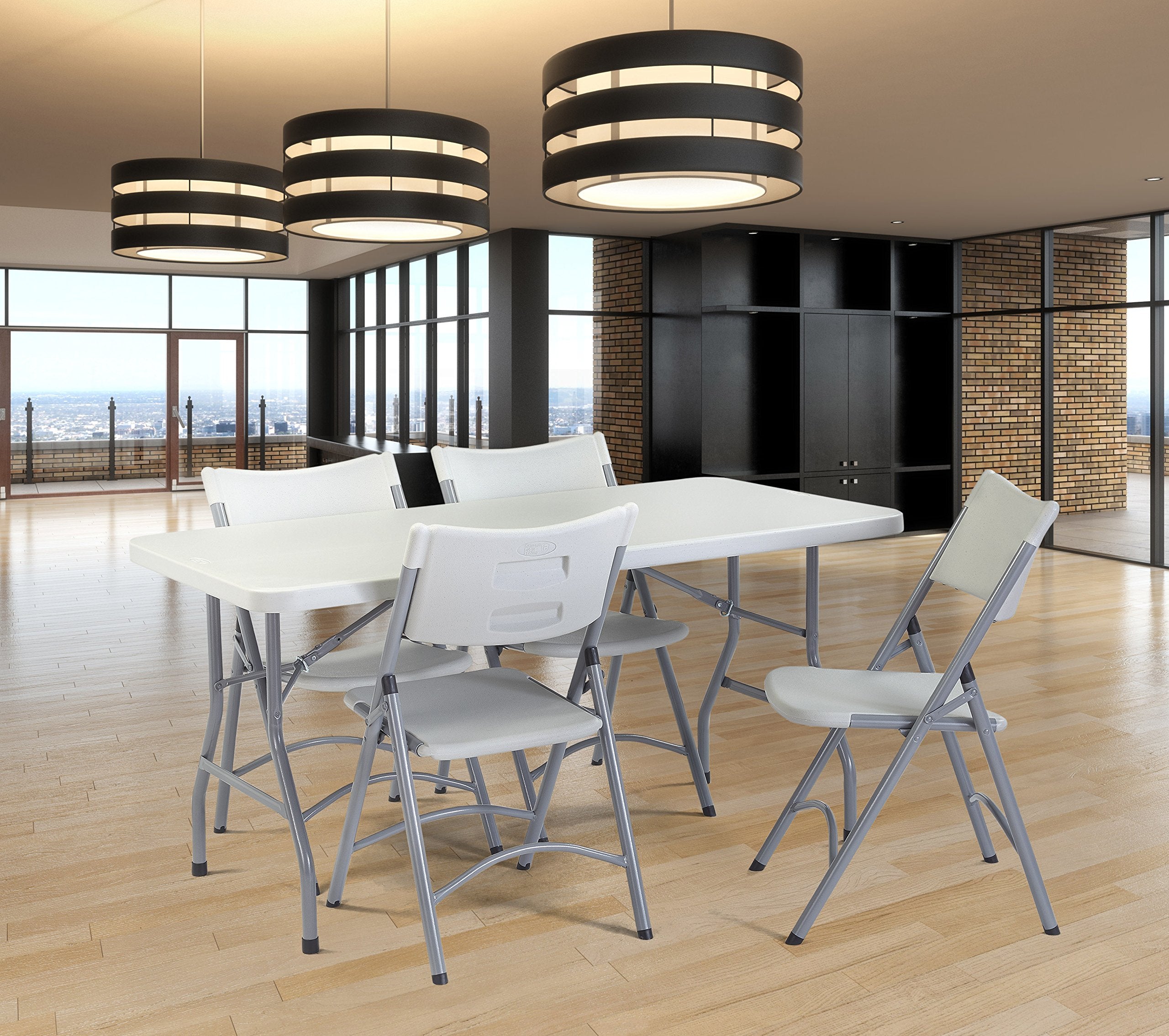 National Public Seating BT3000 Series 30 x 60 Inch Heavy Duty Blow-Molded Plastic Folding Table with Gravity Slide Lock for Banquets, Speckled Grey