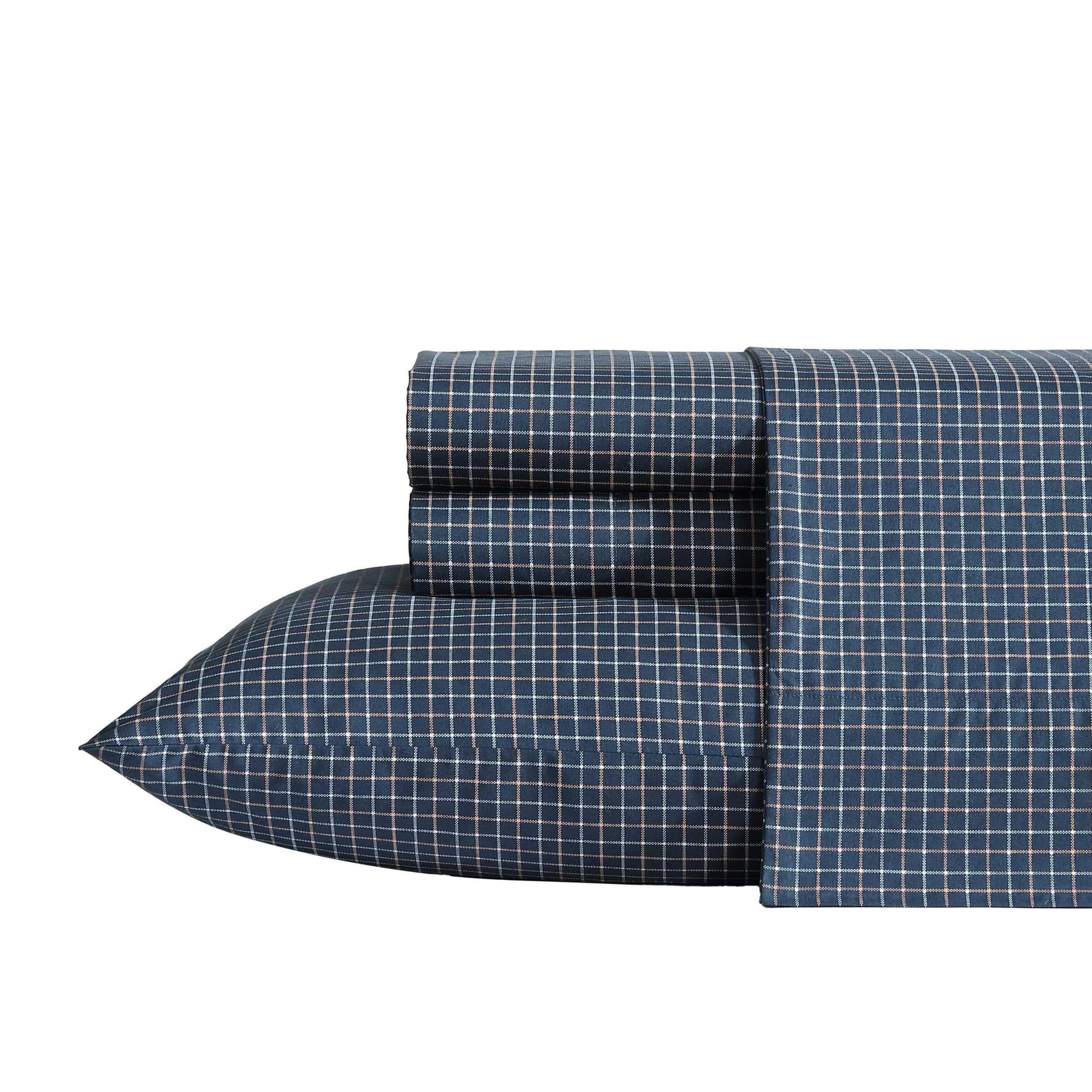 Nautica - Full Sheets, Premium Cotton Percale Bedding Set, Plaid Home Decor, Oeko-Tex Certified (Reece Plaid Navy, Full)