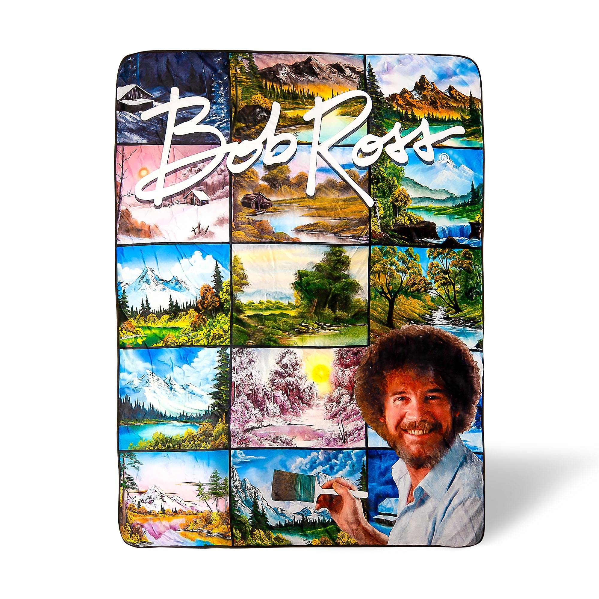 Surreal Entertainment Bob Ross Oversized Fleece Sherpa Throw Blanket | Super Soft Plush Blanket, Cozy Cover For Sofa And Bed, Ho