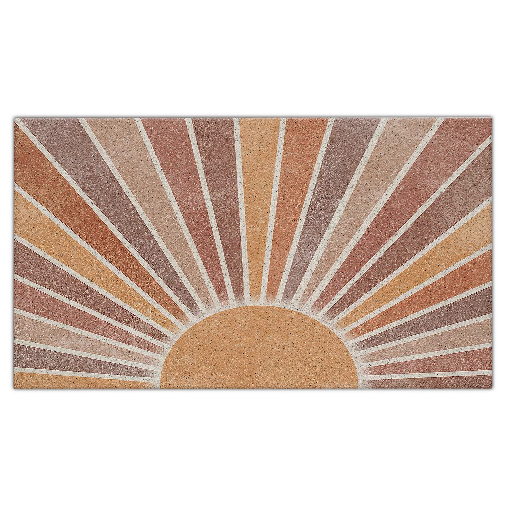 Nogrit Retro Boho Neutral Sun Sunrise Sunset Sunshine Mid Century Modern Waterproof Door Mat Outdoor Entrance 17X30 Inch Non-Sli