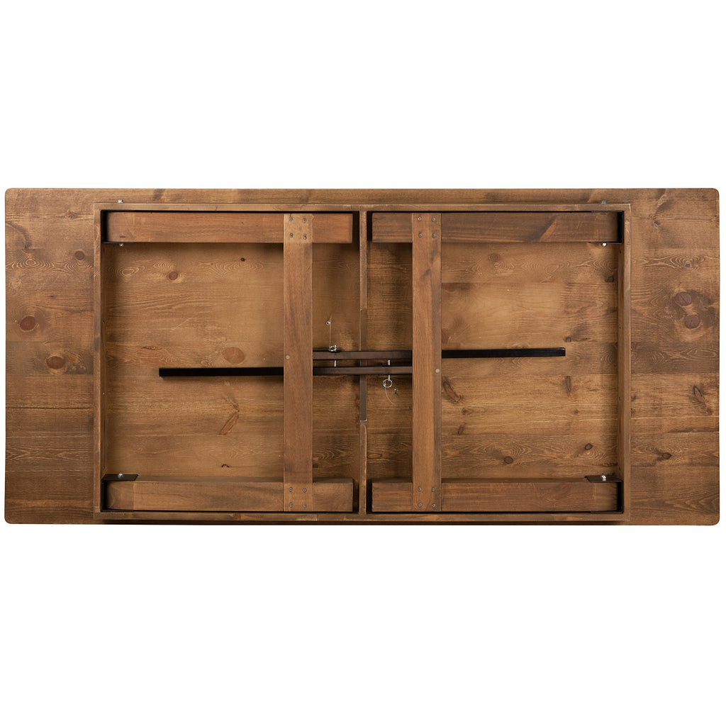 Flash Furniture HERCULES Series 7' x 40'' Antique Rustic Folding Farm Table Set with 6 Cross Back Chairs and Cushions