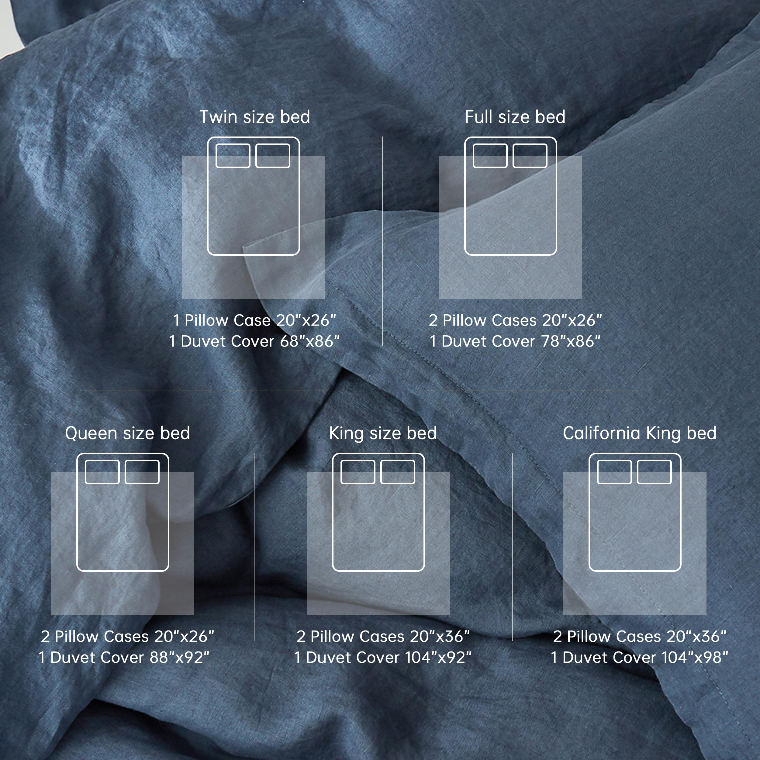 Simple&Opulence 100% Linen Duvet Cover Set, 3 Pcs Pure Natural French Flax Classic Blue Duvet Cover Queen Size, Breathable Soft