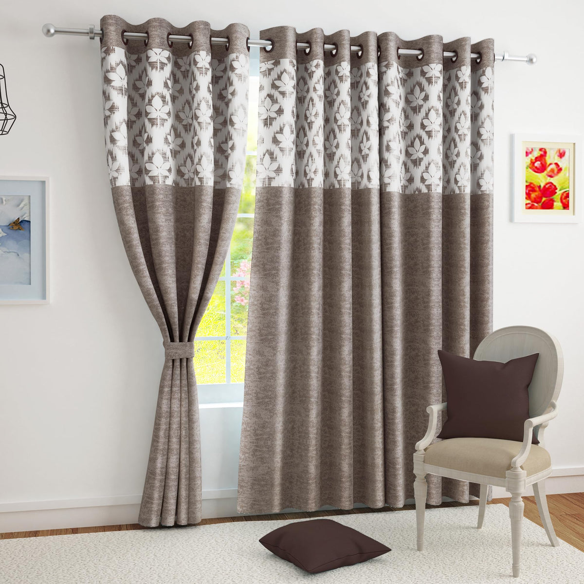 Story@Home Semi Long Door Curtains 8 Feet Long Set Of 1 | Floral Printed | Medium Room Darkening Curtain | Curtains For Living R