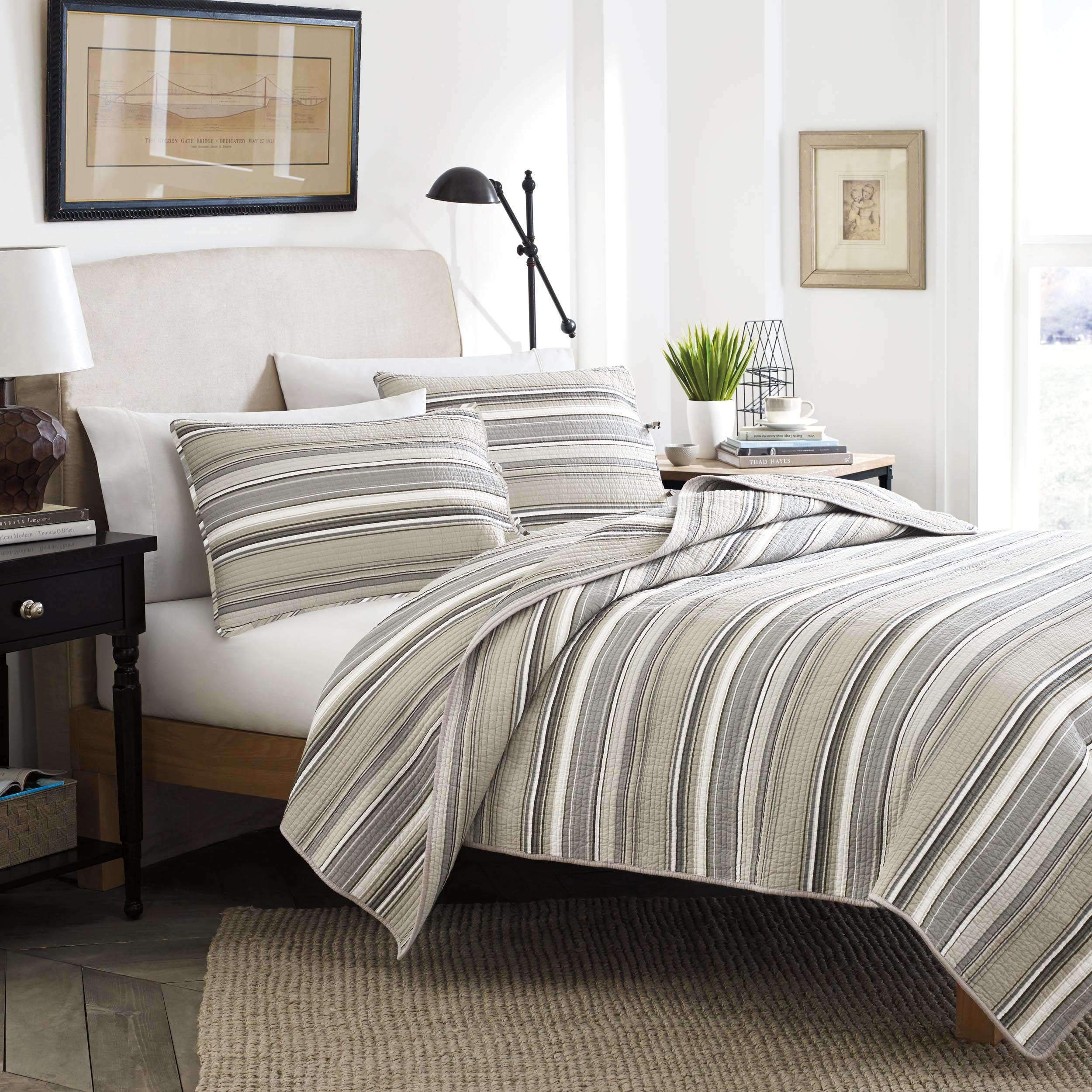 Stone Cottage - Fresno Collection - Quilt Set - 100% Cotton, Reversible Bedding with Matching Sham(s), Queen, Neutral