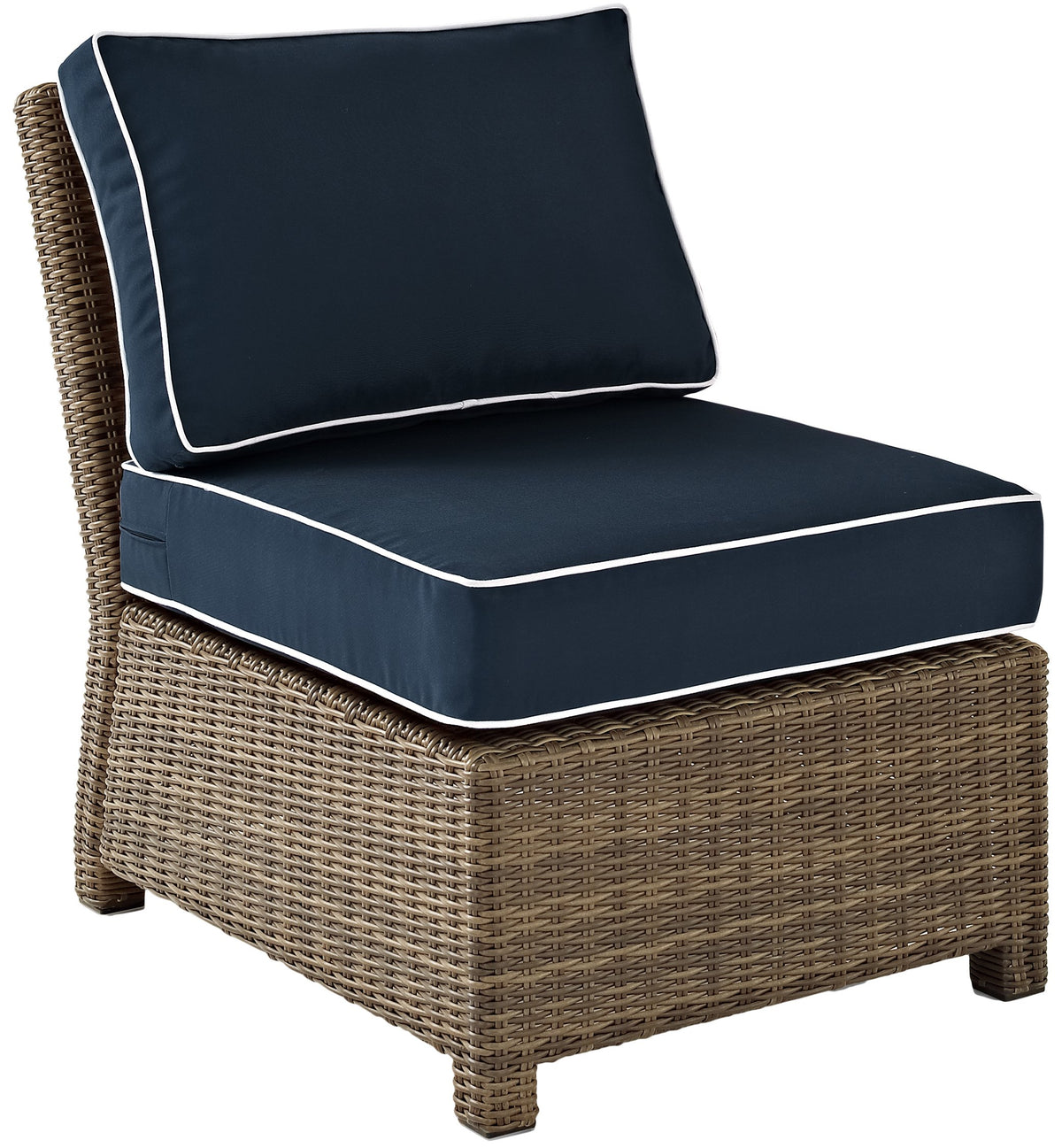 Crosley Furniture Bradenton Armless Outdoor Sectional Chair, Wicker Patio Chairs for Porch, Deck, Backyard, Brown with Navy Cushions