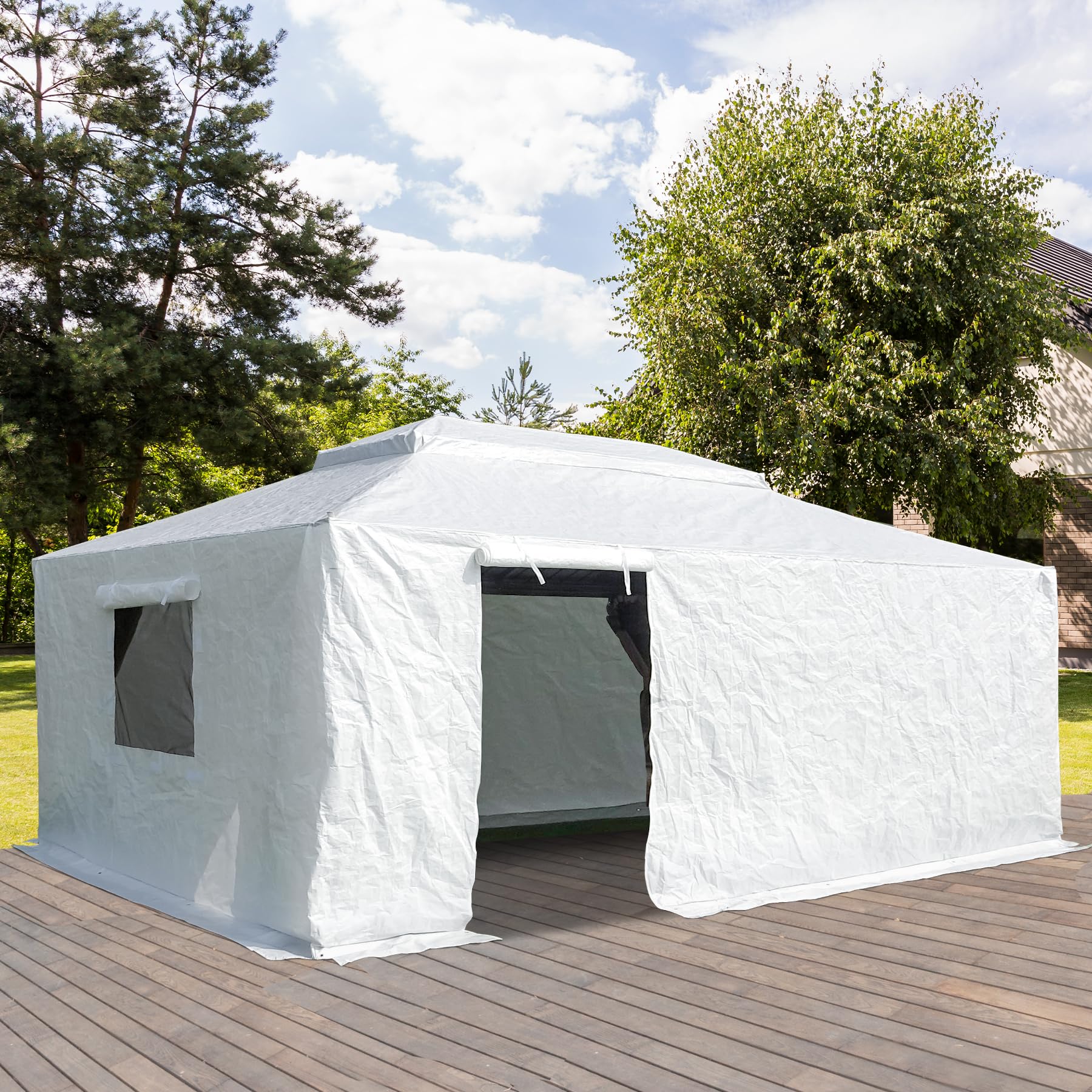 Domi 12' X 20' Universal Winter Gazebo Cover For Hardtop Gazebos,Outdoor Waterproof Enclosed Cover With Sidewalls And Mesh Windo