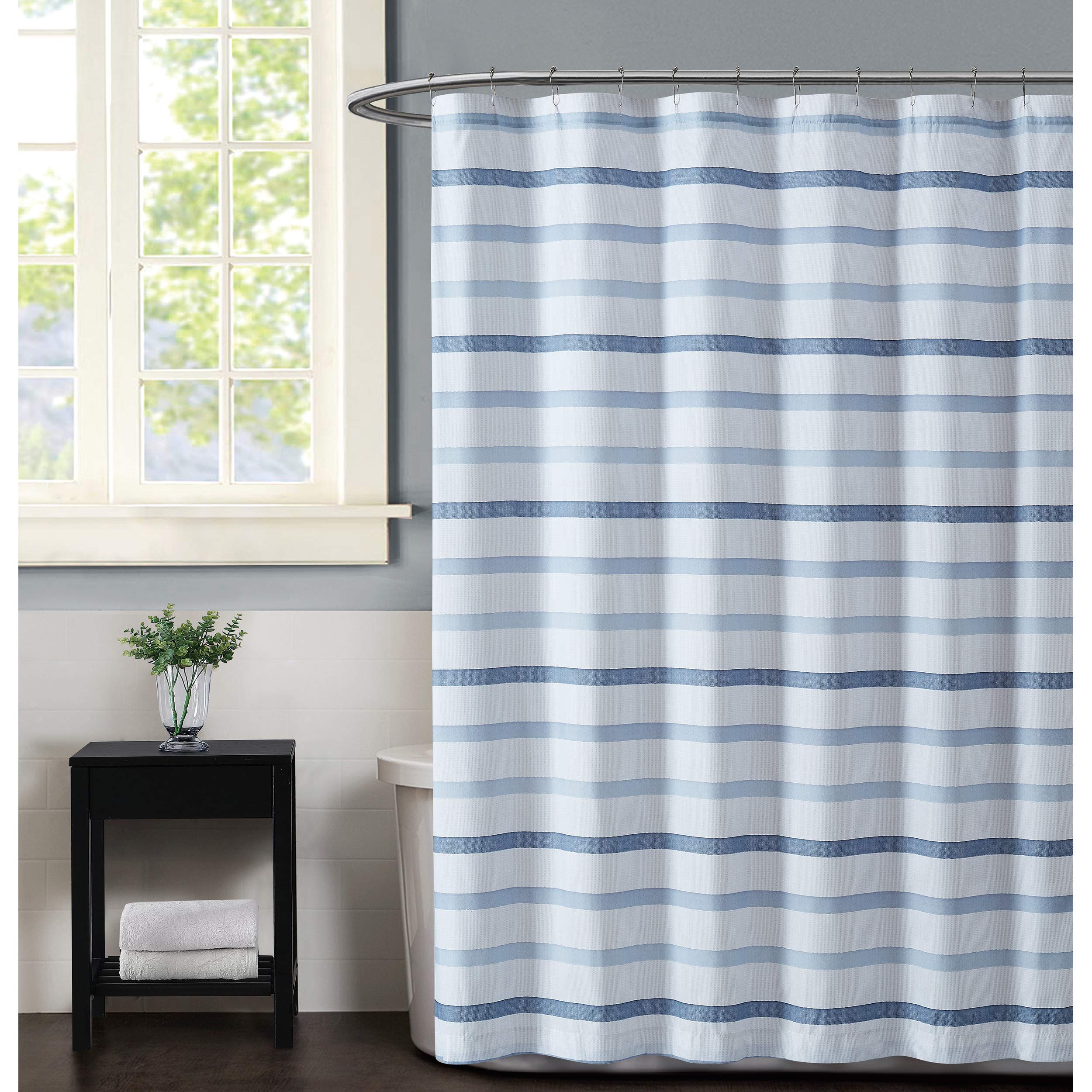 Truly Soft Everyday - 72' Square Shower Curtain - Waffle Stripe - White/Blue