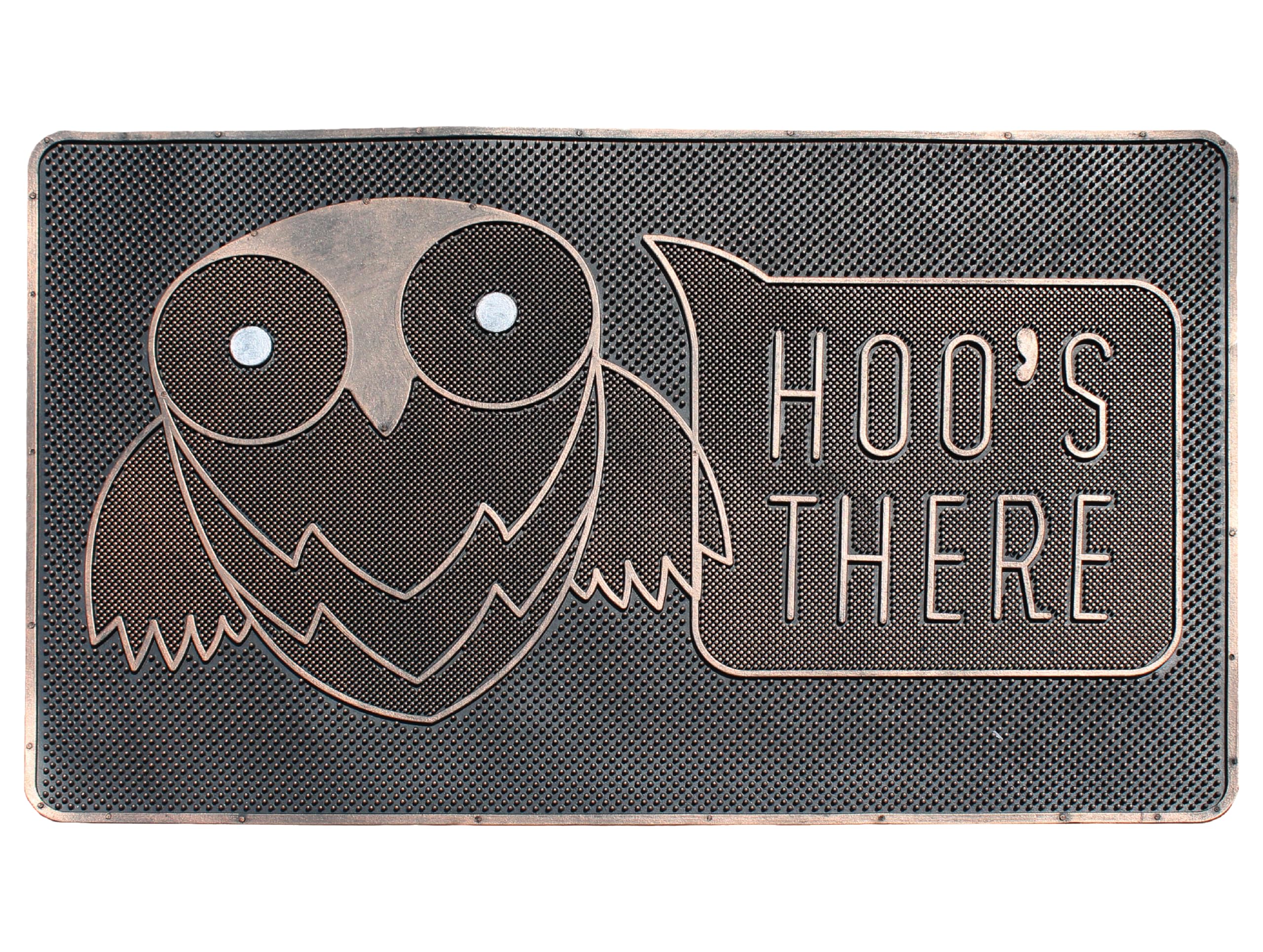 A1 Home Collections Hoo'S There Owl Rubber Pin Welcome Door Mats For Outdoor Entrance, Welcome Mats For Front Door Indoor Non-Sl