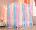 Akiky Canopy Bed Curtains With Lights 4 Corner Post Bed Canopy For Adults Girls, Rainbow Bed Drapes Netting-8 Panel Curtains,Twi