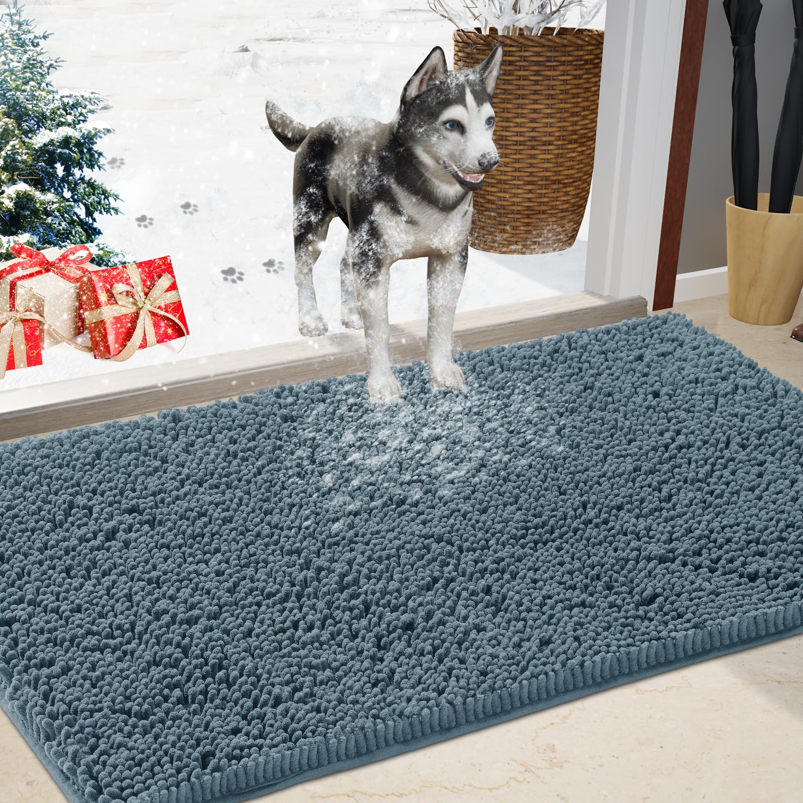 Im Home Chenille Absorbent Outdoor Doormat 60' X 36', Muddy Washable Door Mats For Dog Non Slip Indoor Doormat Front Inside Do