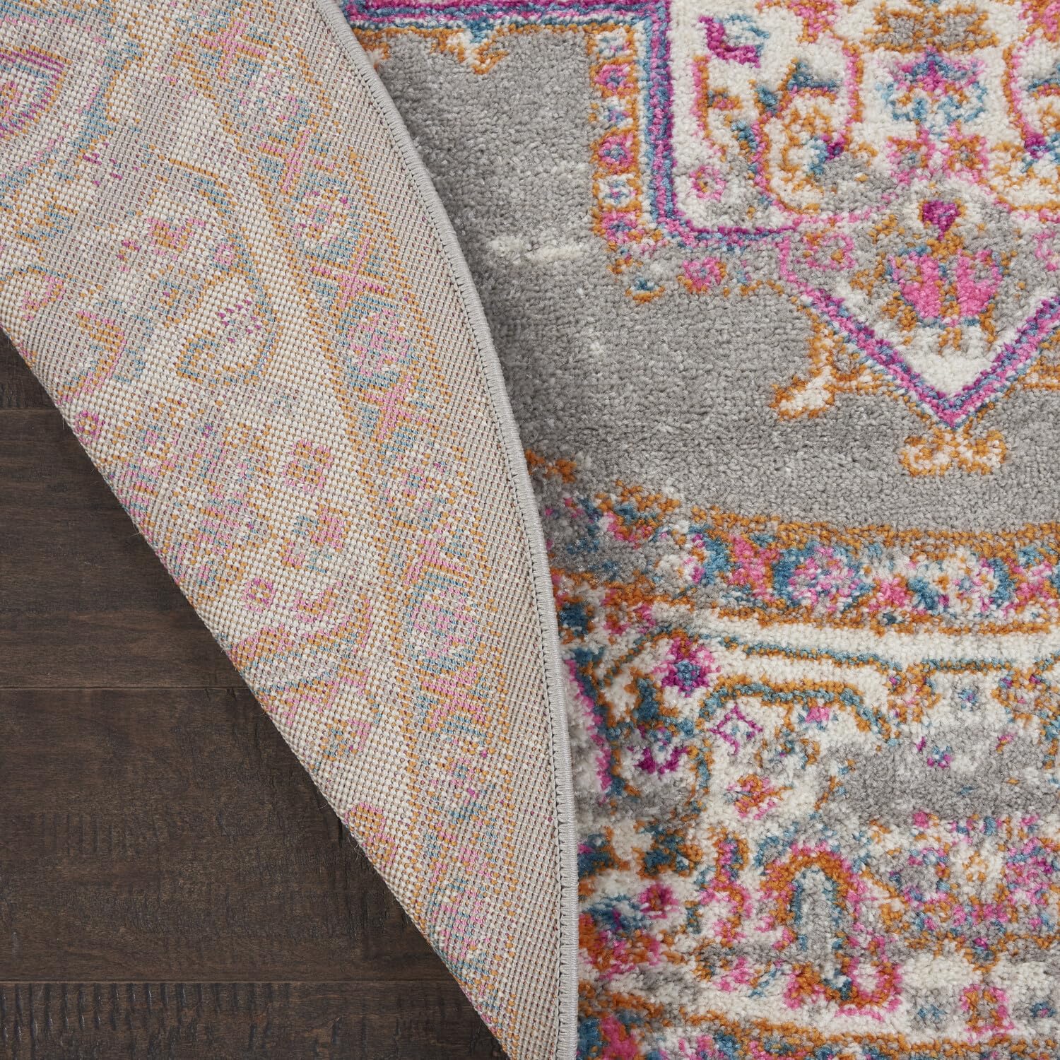 Nourison Passion Grey 4' X Round Area -Rug, Boho, Traditional, Easy -Cleaning, Non Shedding, Bed Room, Living Room, Hallway, (4'
